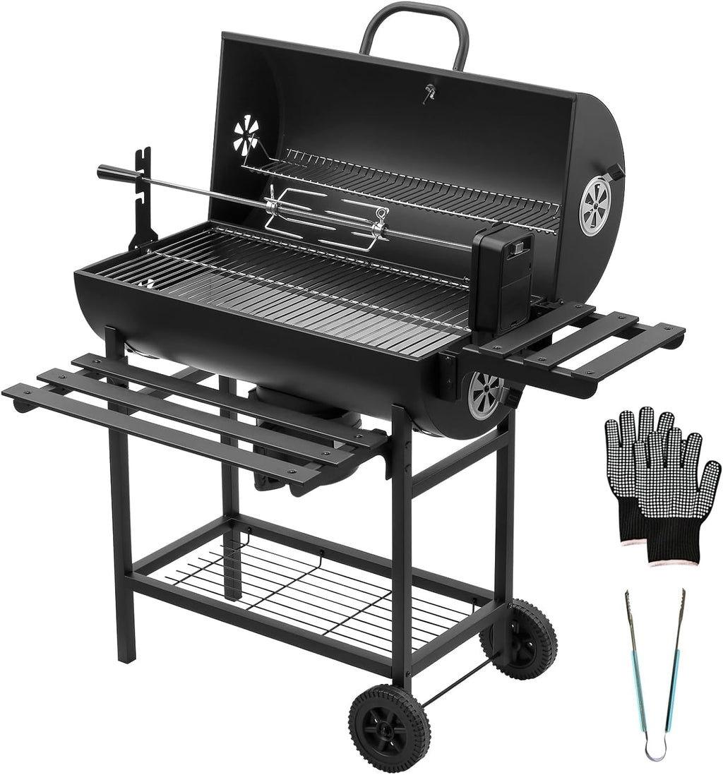 TEENO Barbecue Charbon de Bois,avec Grille de Cuisson XXL,Gants Anti-BrûLures, ThermomèTre,Tiroir à Cendres, éVent RéGlable,Grand Barbecue au Charbon de Bois(Upgraded (with Chicken Grill))