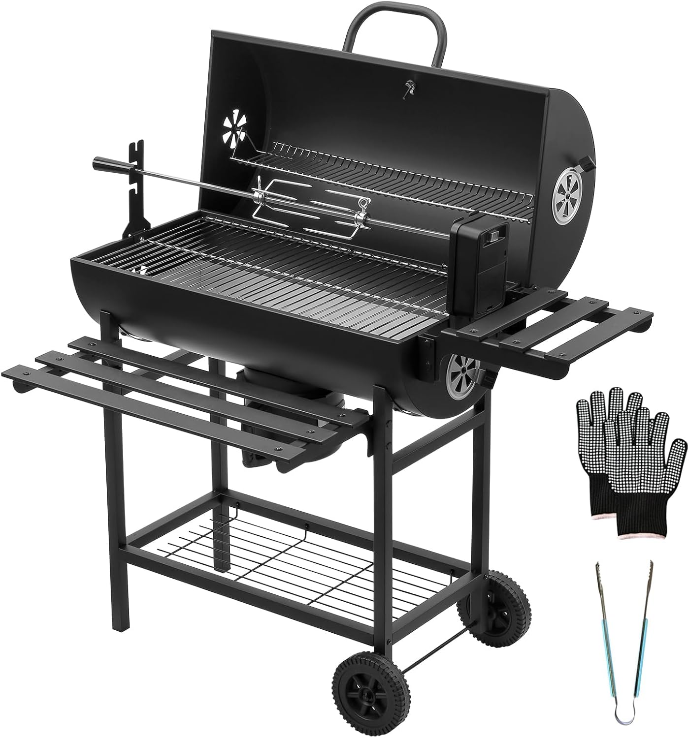TEENO Barbecue Charbon de Bois,avec Grille de Cuisson XXL,Gants Anti-BrûLures, ThermomèTre,Tiroir à Cendres, éVent RéGlable,Grand Barbecue au Charbon de Bois(Upgraded (with Chicken Grill))