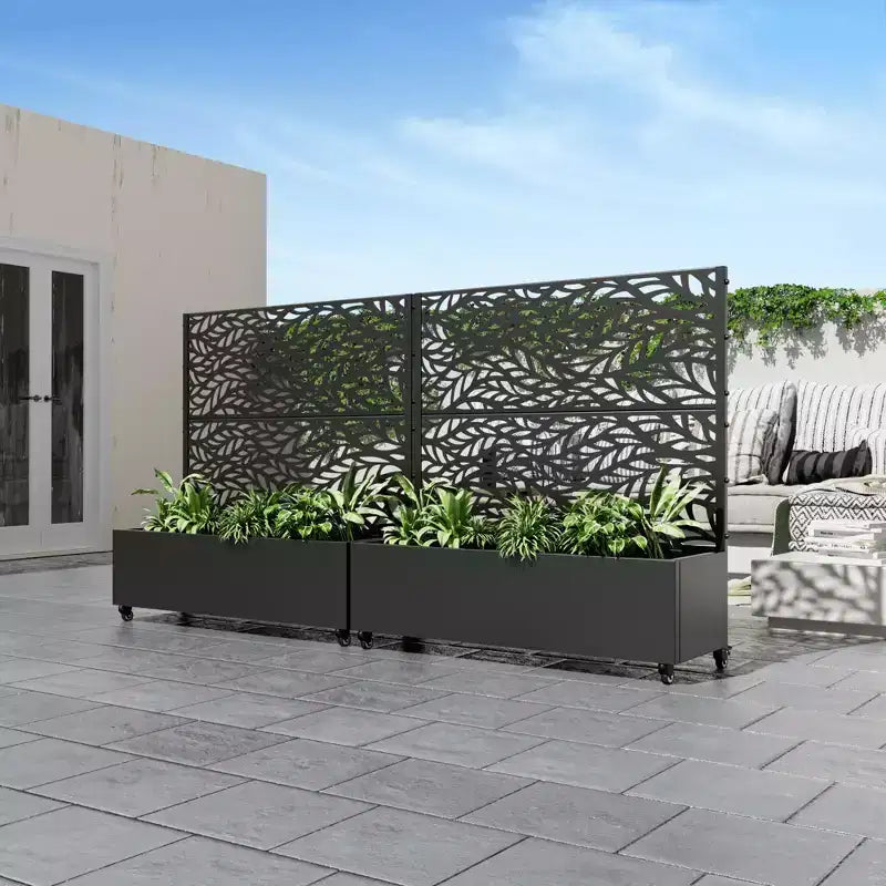 MAYEERTY Planter Box with Trellis Iron Black Louvered Classic Helen Street 01 Combined Style 72x47x16in 3-Piece Set