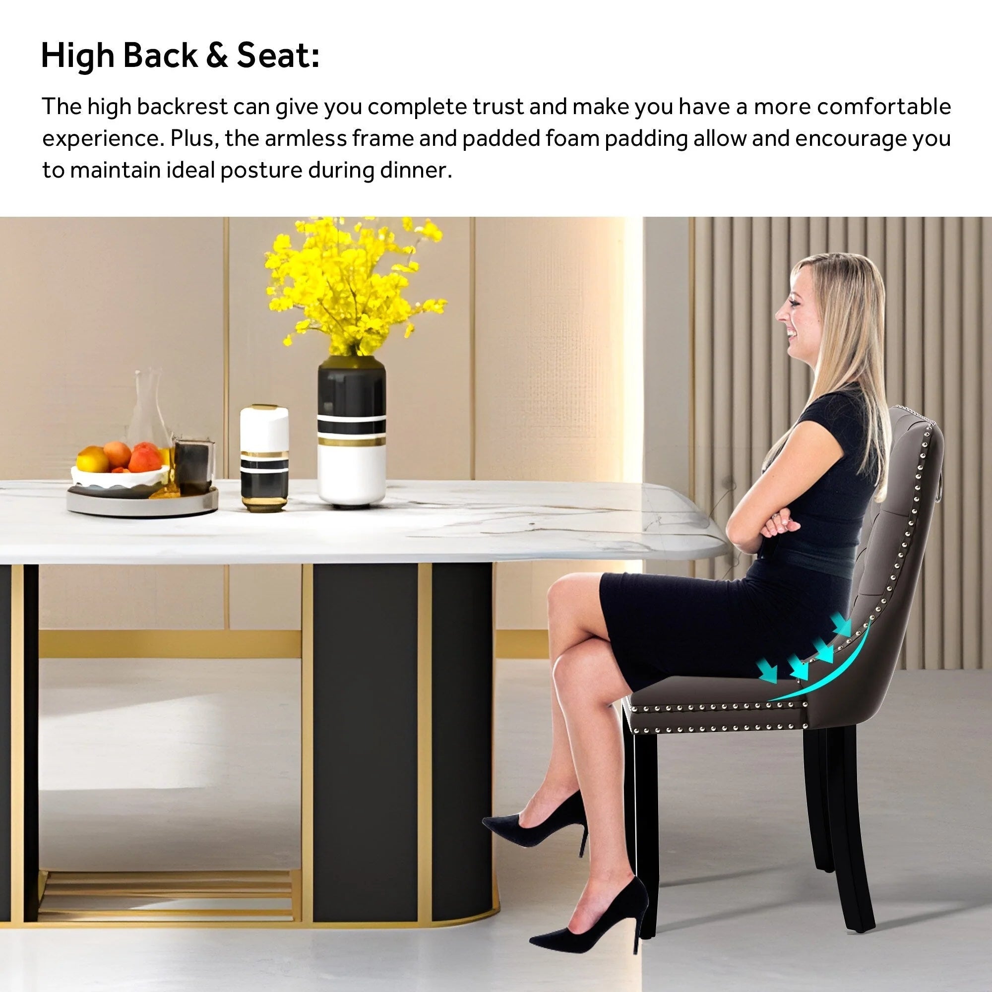 Upholstered Tufted Velvet Dining Chair with Solid Wood Legs Set of 6