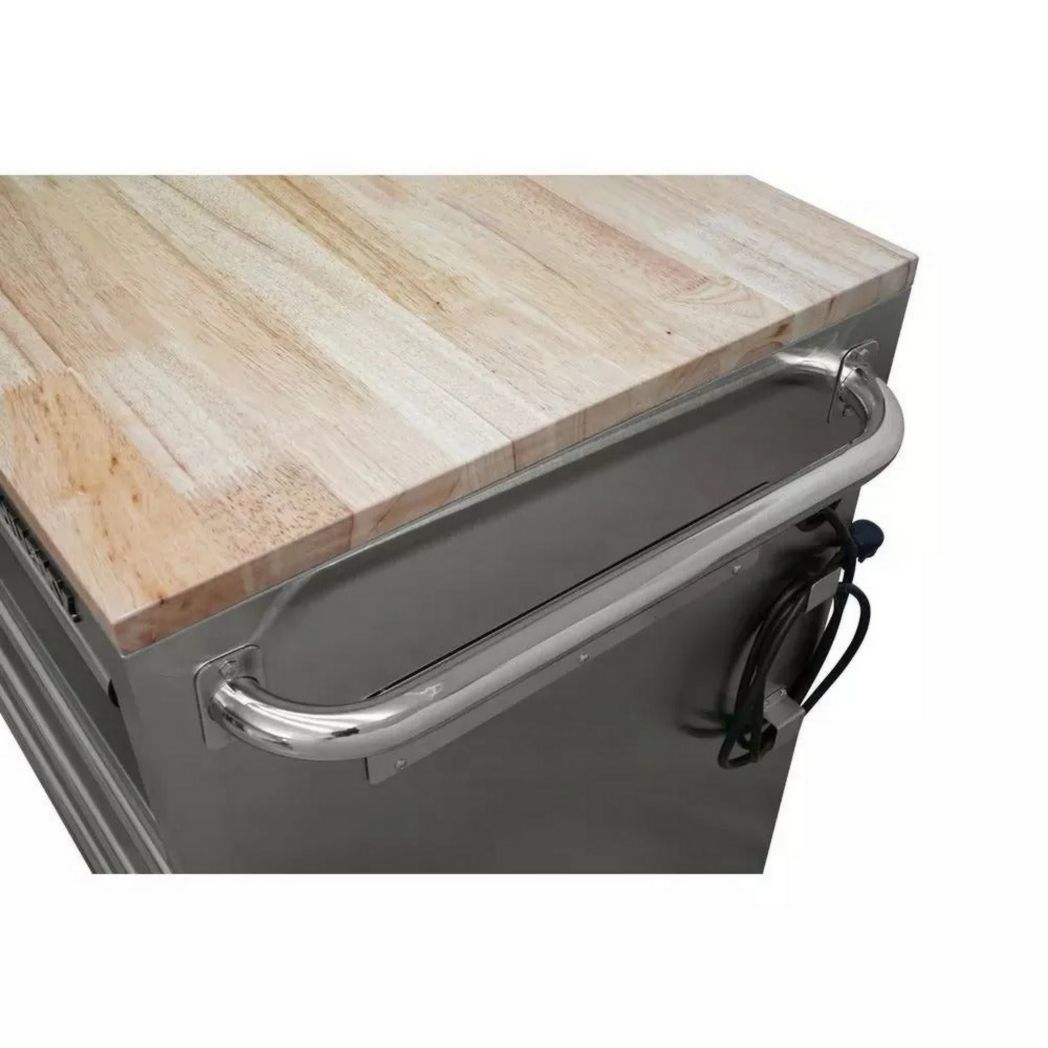 Établi mobile de 72 po, 18 tiroirs et 24 po de profondeur, en bois massif et acier inoxydable