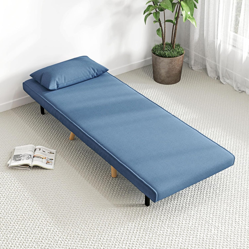 HOMCOM 3 en 1 Fauteuil Convertible 1 Place, Fauteuil lit et chauffeuse - Dossier inclinable 5 Niveaux et Oreiller Inclus, siège rembourré - pour Bureau, Salon, Chambre à Coucher, Bleu