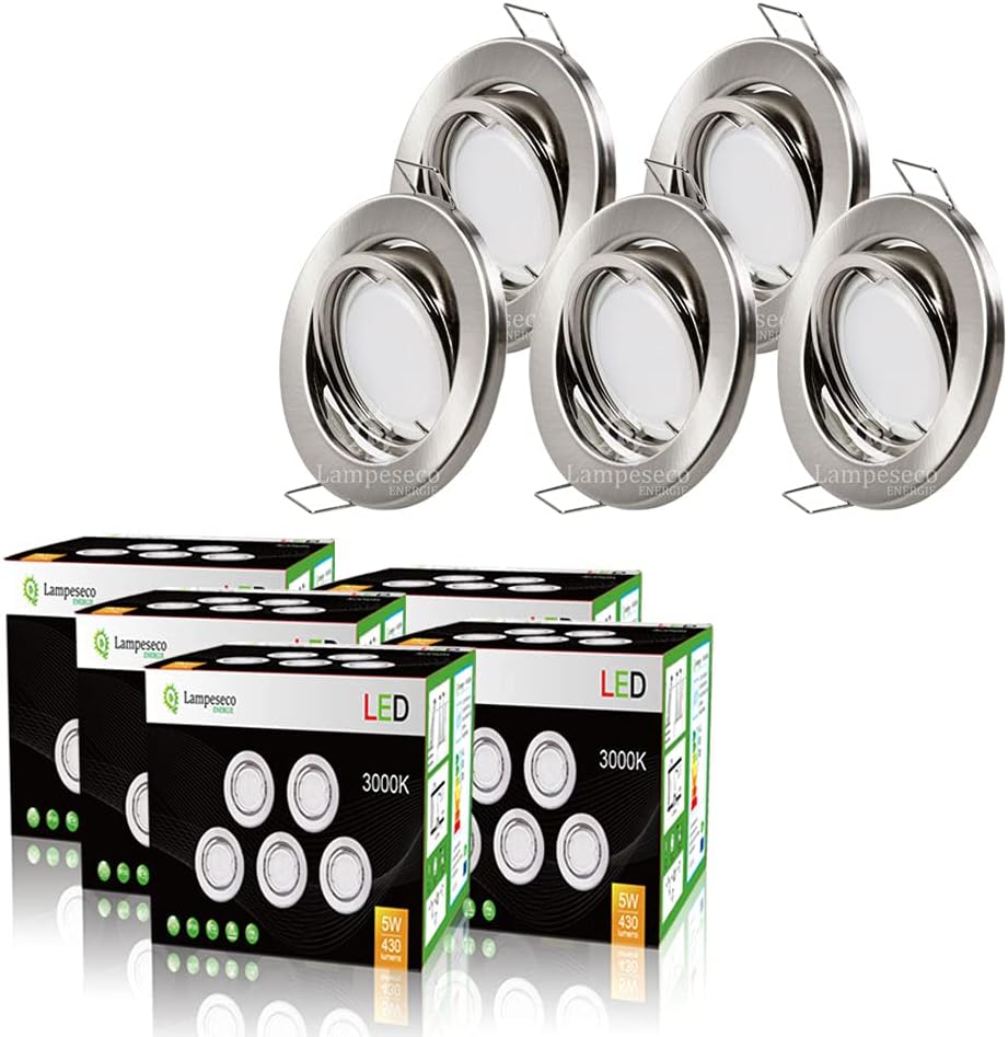 LampesEcoEnergie Lot de 50 spot led encastrable orientable alu brossé avec ampoule gu10 230v eq. 50w