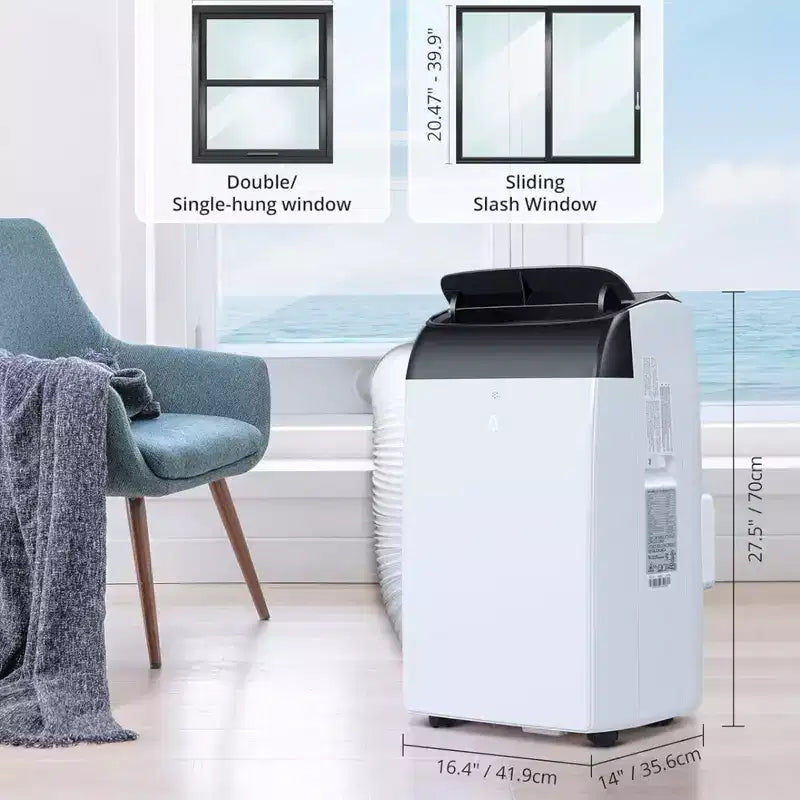 GustoWave 14000 BTU Air Conditioner with Remote Control, Portable AC Unit for Rooms up to 750 Sq.ft, White/Black