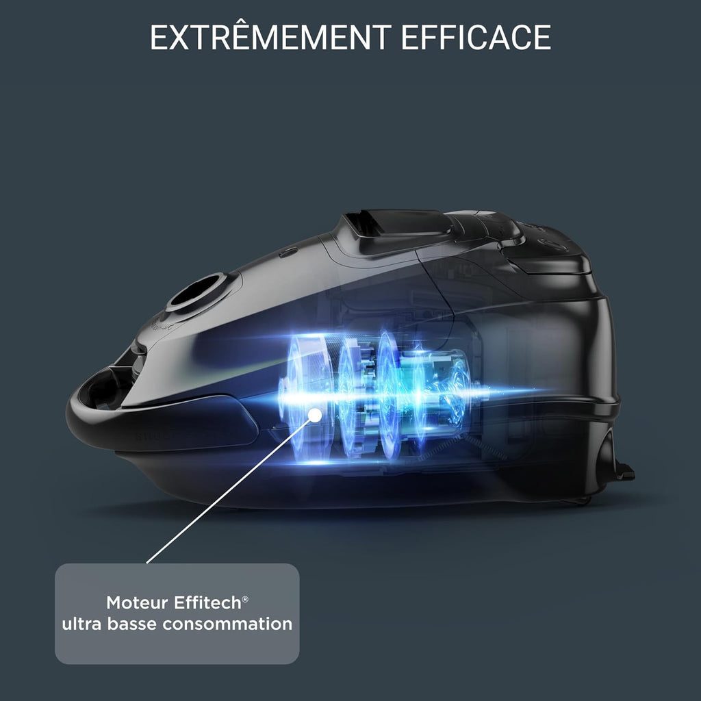 Rowenta Silence Force Effitech Aspirateur avec Sac, Basse Conso, Silencieux 57 DB(A), Filtration Haute efficacité, Rayon d'action 12 m, 4,5L RO7474EA, Rouge Tanin