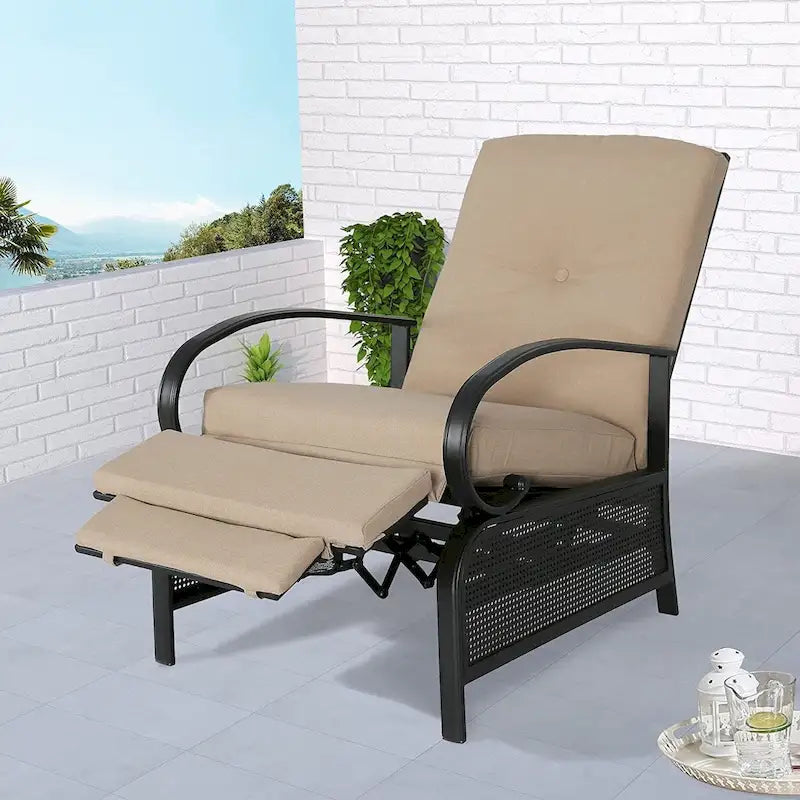 Adjustable Recliner Lounge Chair Patio Lounge Sofa with Cushion - 38 (D) x 26.5 (W) x 38.5 (H) INCH