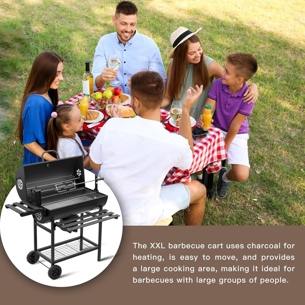 TEENO Barbecue Charbon de Bois,avec Grille de Cuisson XXL,Gants Anti-BrûLures, ThermomèTre,Tiroir à Cendres, éVent RéGlable,Grand Barbecue au Charbon de Bois(Upgraded (with Chicken Grill))