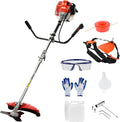 Bordures et Débroussailleuse à Essence 52CC 2.2KW - Tronçonneuse Portative à Moteur 2 Temps - Tête Fil et Lame 3 Dents Incluses - 8500 TR/Min pour Hautes Herbes et Ronces Rouge