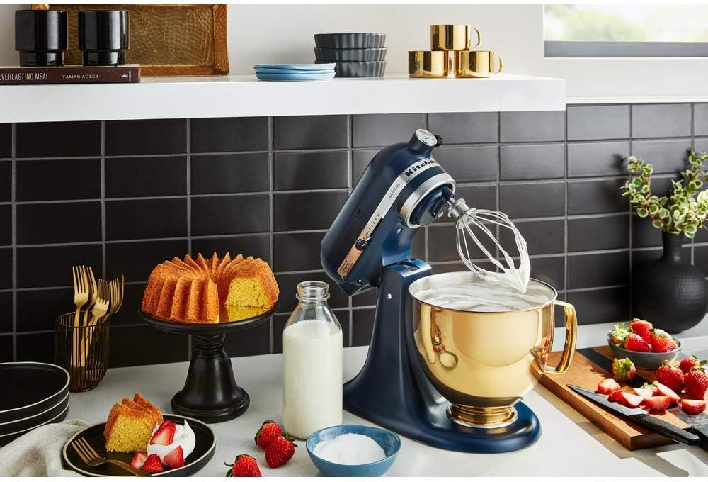 KitchenAid Robot Pâtissier - Artisan - Robot cuisine multifonctions à tête inclinable - Batteur avec 5 accessoires et 2 bols inox de 4,8 et 3 L - Bleu encre