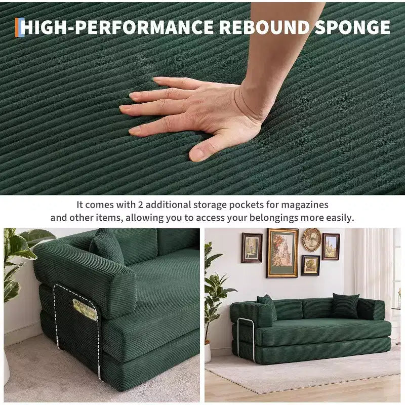 5-in-1 Convertible Sofa Bed, 78.8 Modular Corduroy Sleeper with Sturdy Frame, Multi-Functional Futon for Small Space, Living Room & Guest Room