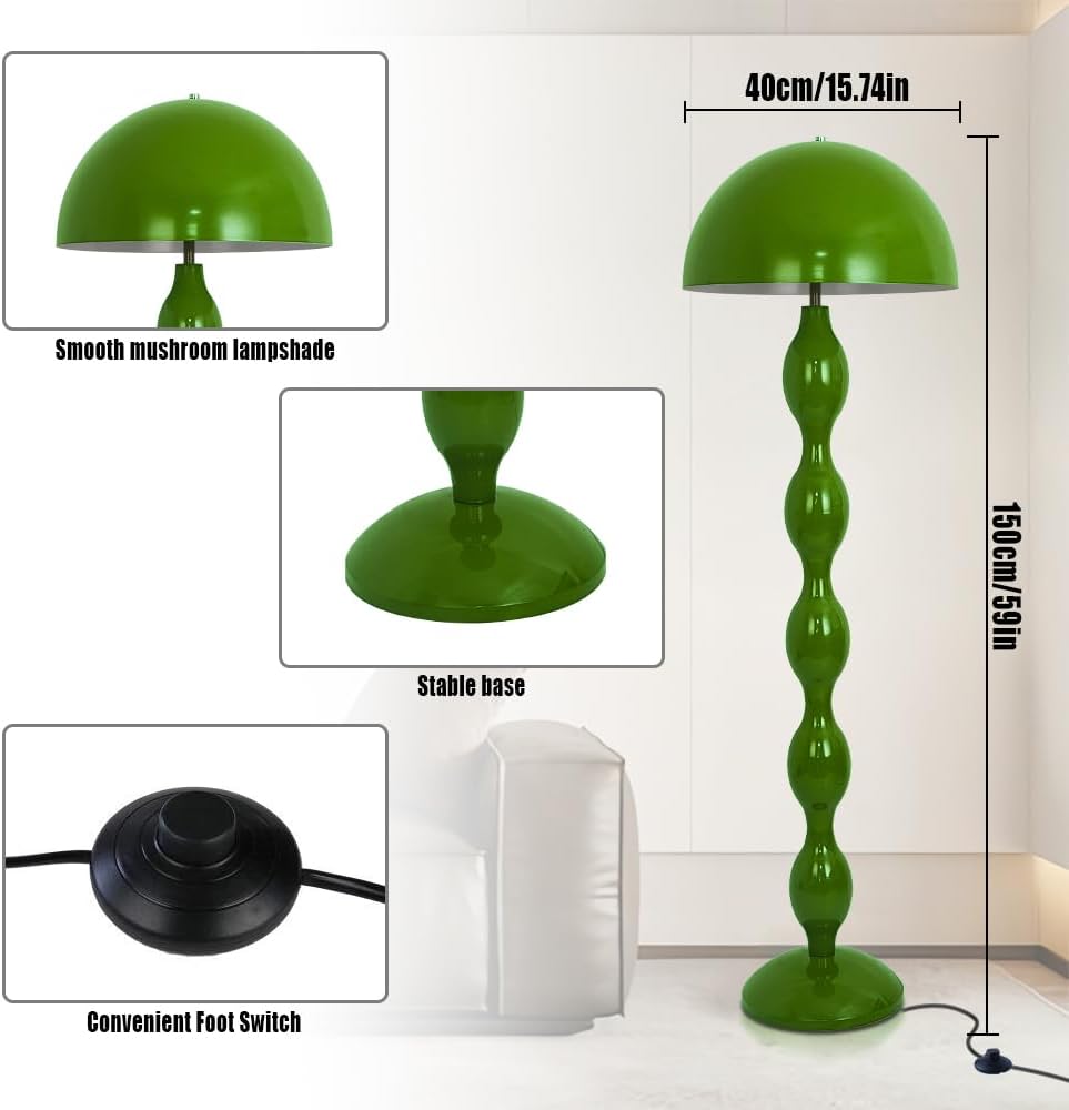 YESINTO Lampe Champignon Verte,Lampadaire Sur Pied Salon Vintage,Lampadaire Avec Douille E27,Lampe Sur Pied Pour Salon Chambre Bureau Chambre d'enfant Salle à Manger