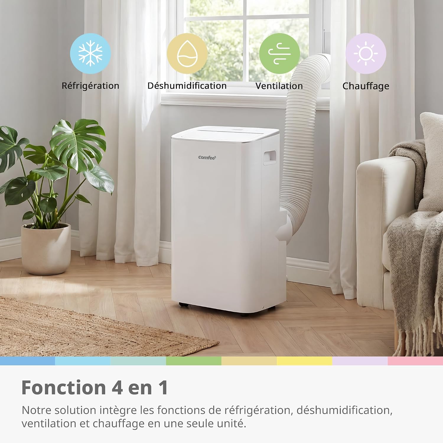 COMFEE Climatiseur Mobile 4-EN-1, Capacité de 12000 BTU/heure, Refroidissement, Ventilation, Chauffage, Déshumidification