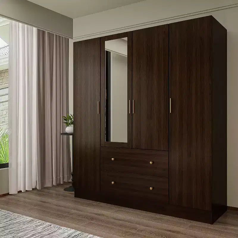 Hitow Armoire 2-Large Drawer Center Hanging Area with Mirror Minimalist Style