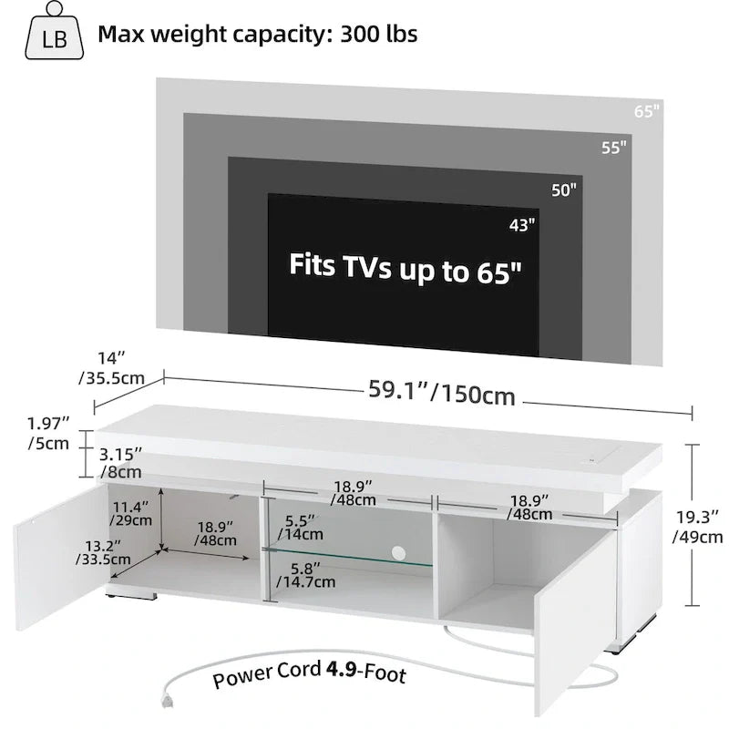 Moasis Modern TV Stand for TV 43-65 Entertainment Center Media Console with LED Lights