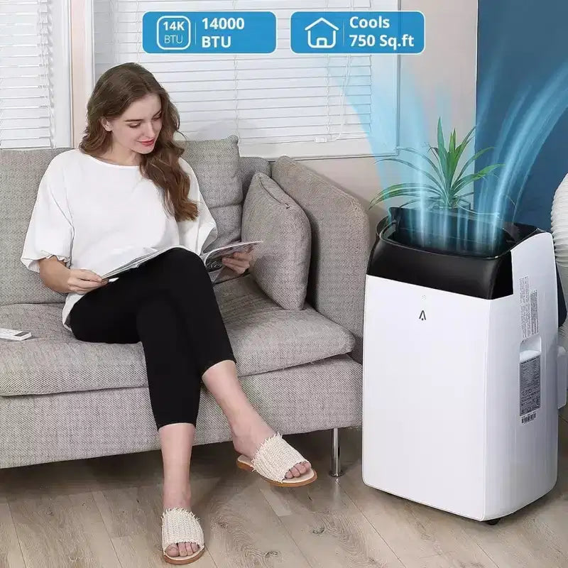GustoWave 14000 BTU Air Conditioner with Remote Control, Portable AC Unit for Rooms up to 750 Sq.ft, White/Black