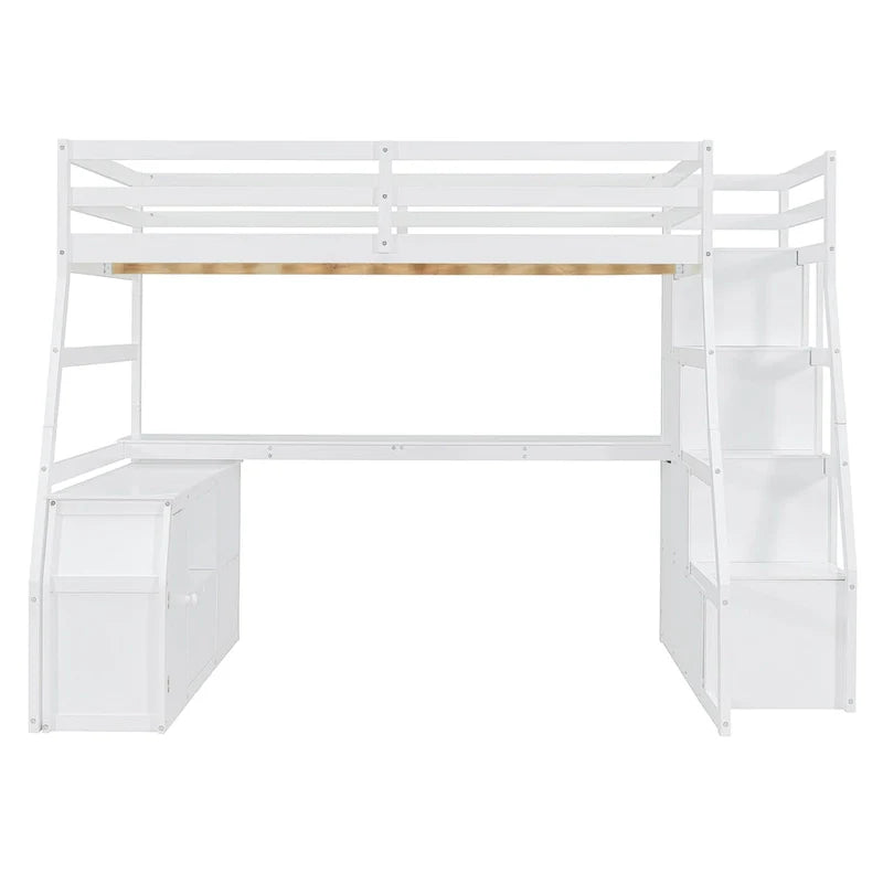 Full Pine Loft Bed with Desk and Storage