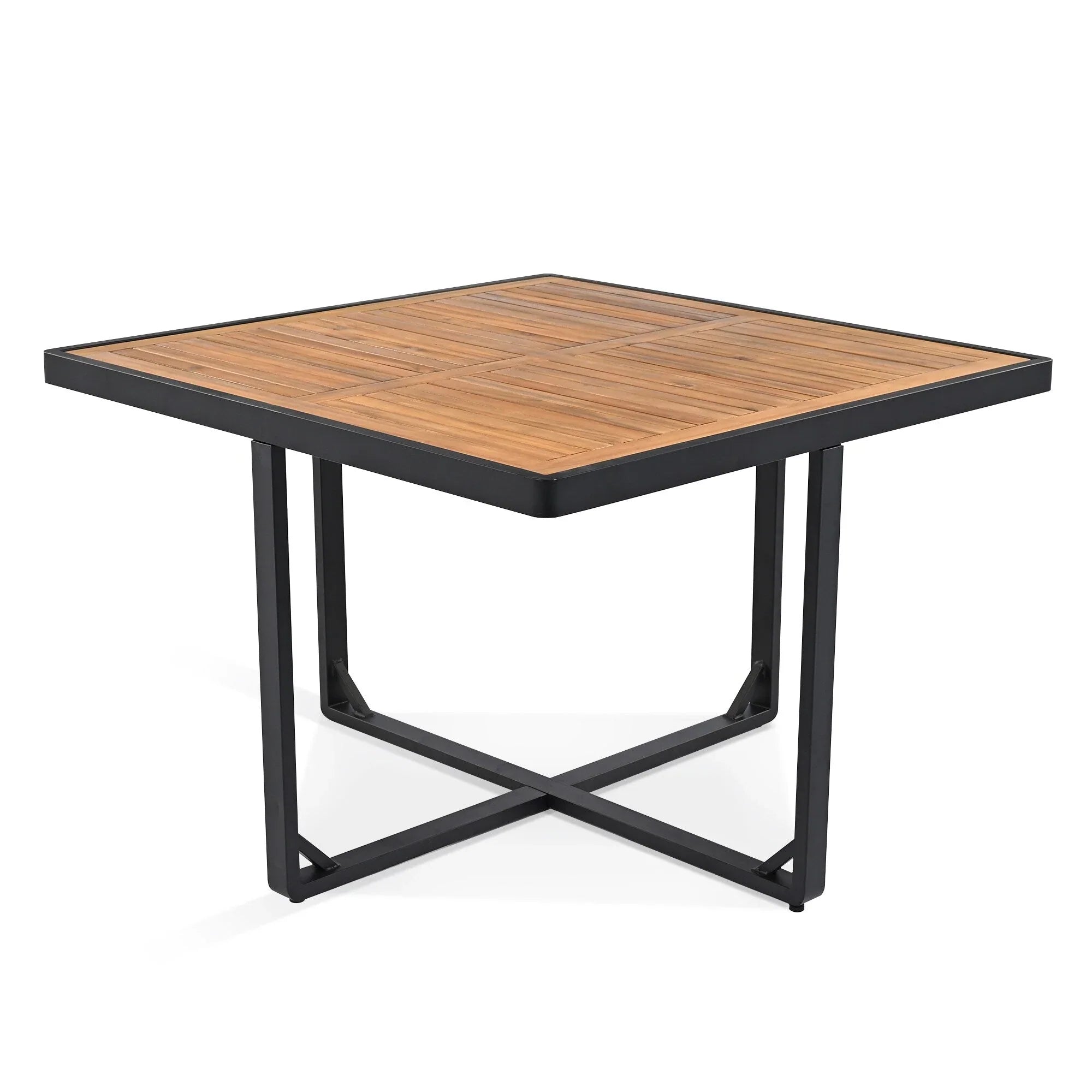 18-Pieces Acacia Wood Patio Dining Set, 8 Cushioned Chairs & 8 Ottomans & 2 Square Table