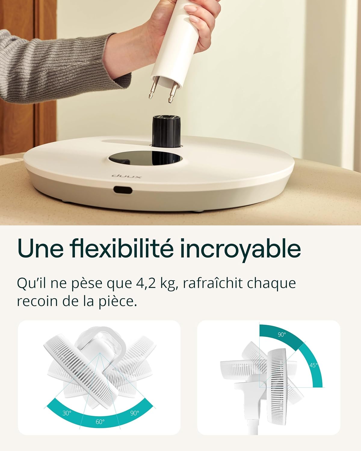Duux Whisper Flex 2 Ventilateur – Ultra Silencieux 13 dB – Mode Nuit & Minuterie – Hauteur Réglable (54–92 cm) – Économe dès 2W – Commande sur le Ventilateur & Télécommande – Blanc