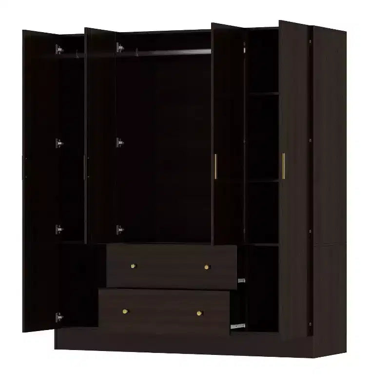 Hitow Armoire 2-Large Drawer Center Hanging Area with Mirror Minimalist Style