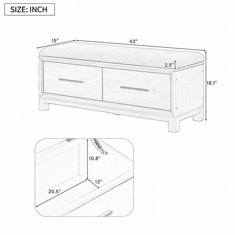Shoe Bench with Removable Cushion and Hidden Storage for Entryway and Living Room Organization