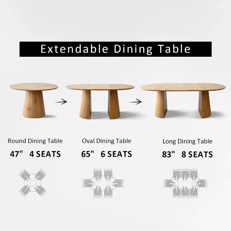 Expandable Round to Oval Dining Table Set with 4 Velvet Armchairs, Modern Pedestal Design, Seats Up to 8 People-Panipeachy