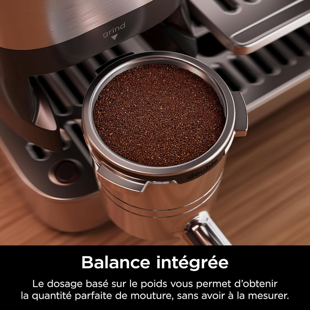 NINJA Machine à café Luxe Essential 2-en-1, Latte, Cappuccino et Espresso avec broyeur à grains et mousseur à lait intégrés, facile à utiliser, 2 préréglages mousse, argent, ES501EU