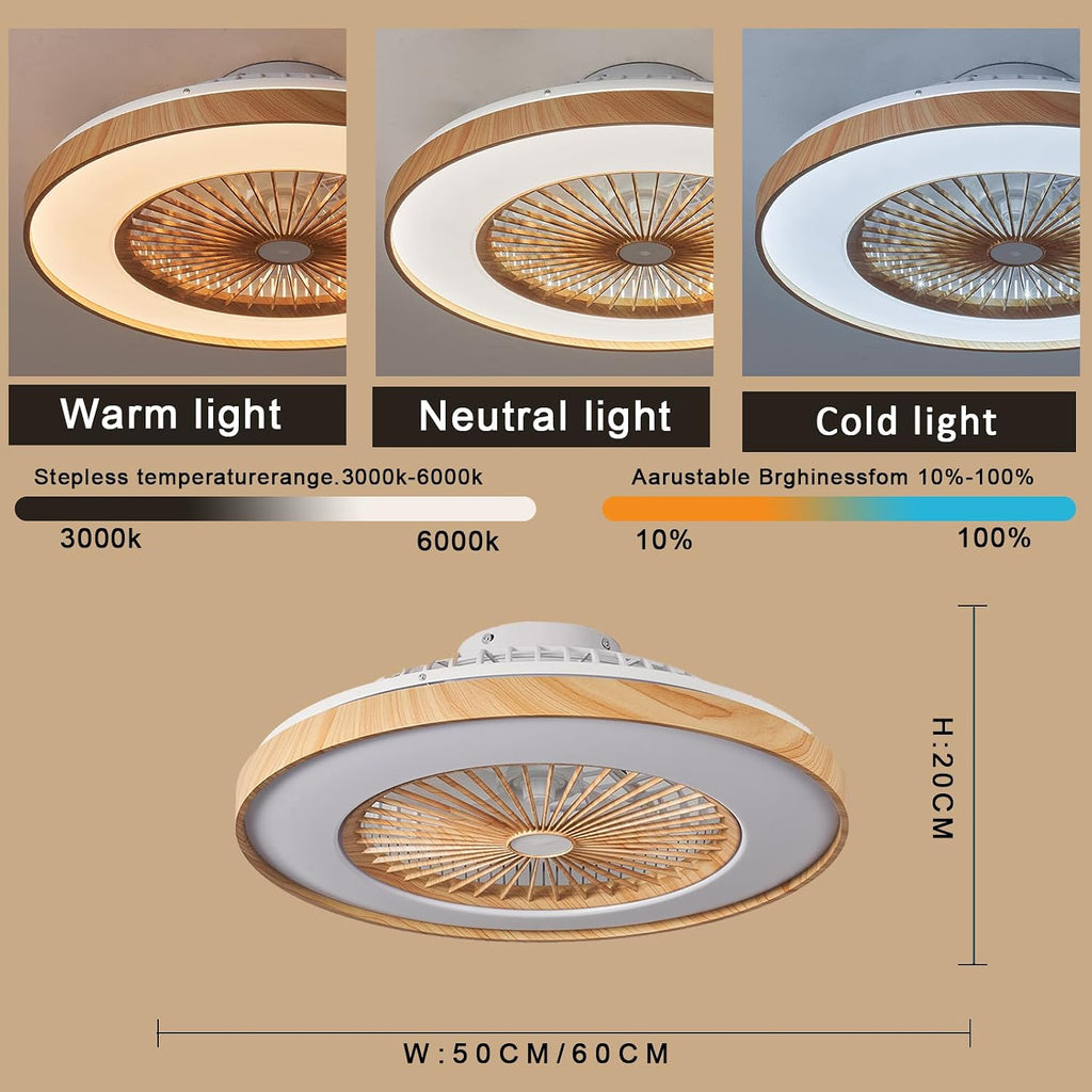 Silencieux Ventilateur De Plafond Avec Lumière Et Télécommande 50/60cm LED Grand Luminaire Ventilateur Plafond 96 Watt 9600 Lumen Dimmable Reversible DC Motor Pour Chambre Salon-50cm