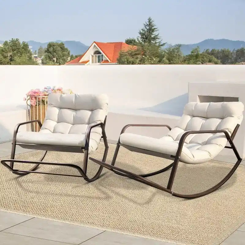 FINCATI Outdoor Extra-large Comfy Rocking Chair, 450 lbs Indoor Recliner Rocking Papasan Chair for All Seasons