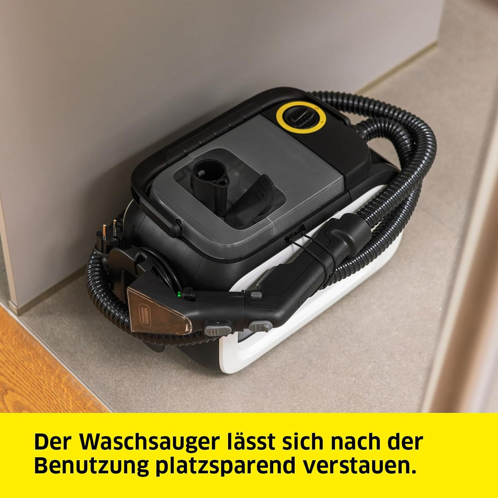 Kärcher Shampouineuse SE 3 Compact, Aspiration : 500W, Réservoir Eau : 1,7L, Surface : 2,76m2, Poids : 4,1kg, Flexible d'Aspiration, Buses de Lavage : Tissus et Fentes