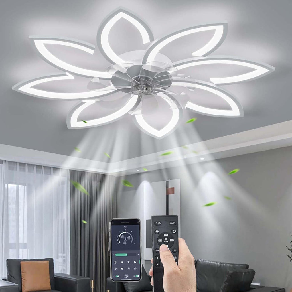 YUNZI Sourdine Ventilateur de Plafond avec lumière avec télécommande, LED Dimmable Lampe de Plafond Moderne Ventilateur de Plafond pour Salon Chambre à Coucher, Réglable 6 Vitesses, Blanc 90CM