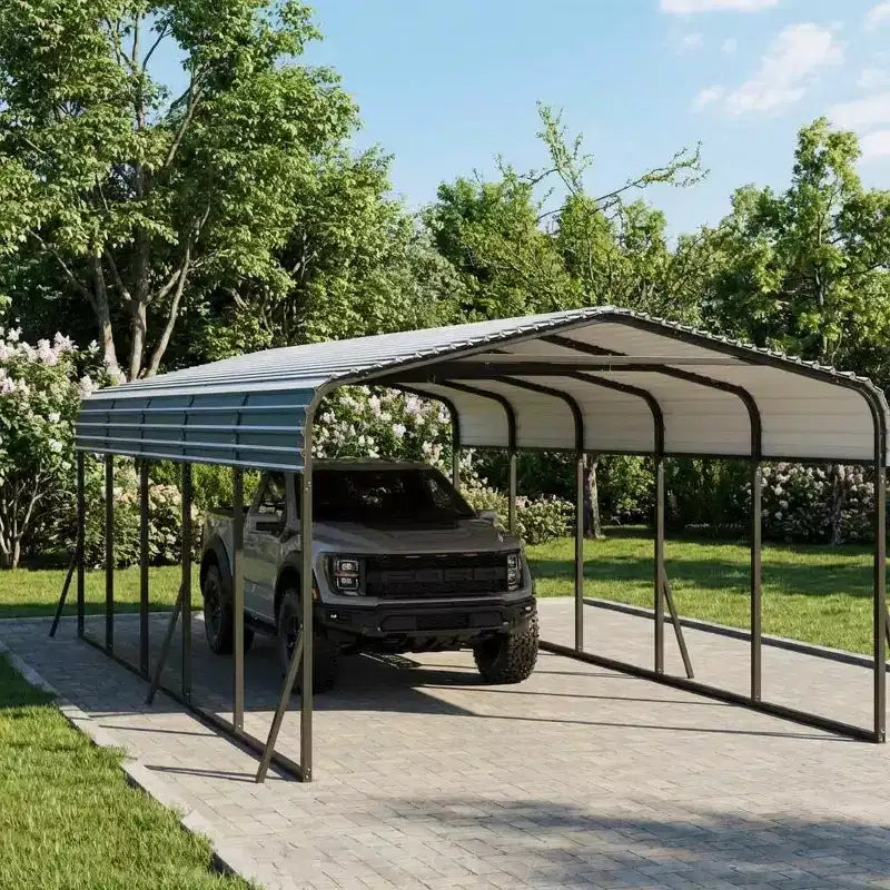 LinTimes 12x24 FT Metal Carport with Galvanized Steel Roof, Powder-Coated Frame, Water-Resistant Shelter for Vehicles, Outdoor Protection