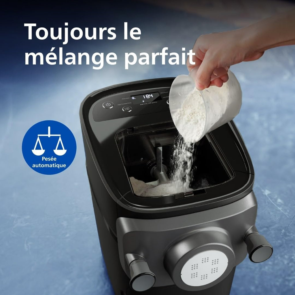 Philips Machine à Pâtes Série 7000 - Technologie ProExtrude, Pesée Automatique, 8 Disques de Forme, Pâte Parfaite, Nettoyage Facile, Jusqu'à 8 Portions, Noir (HR2665/93)