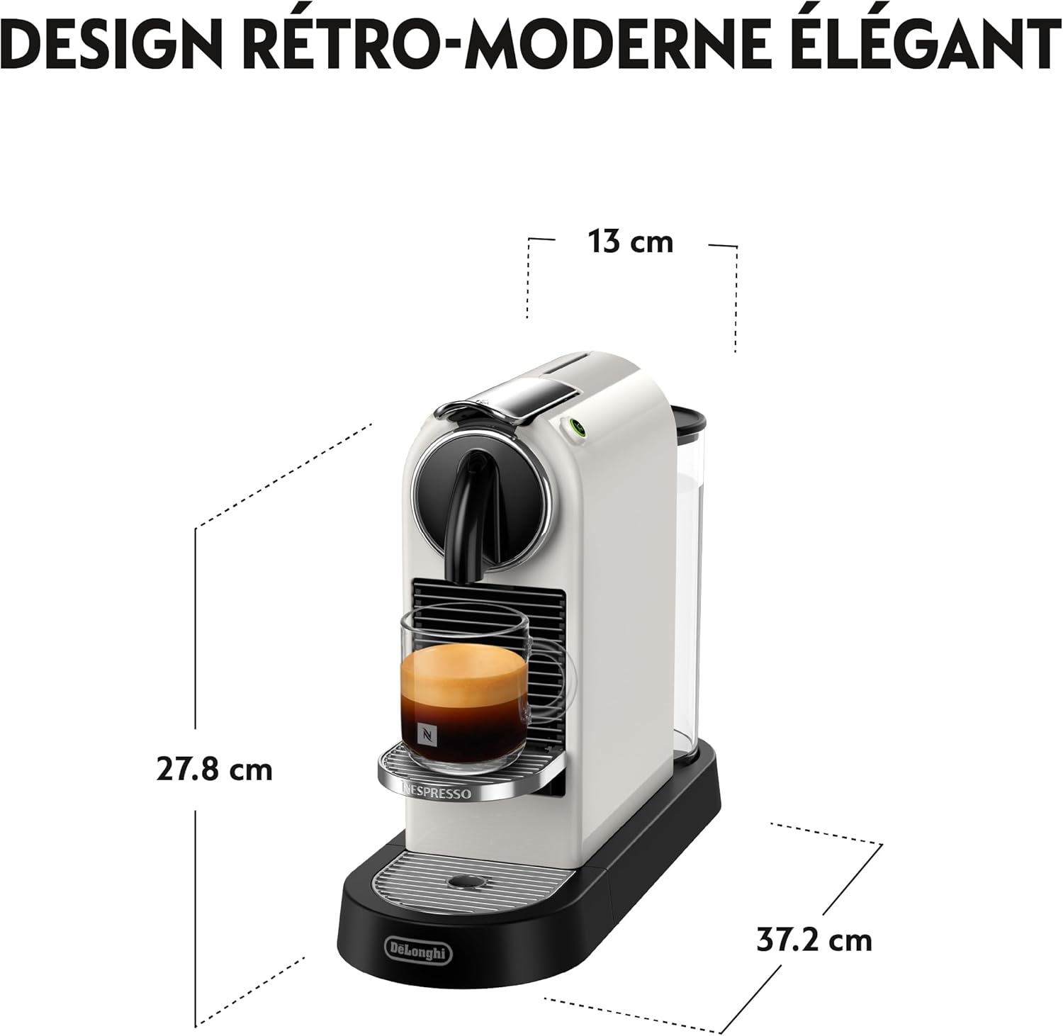 De'Longhi Nespresso CitiZ EN167.W, Machine à Café en Capsules, Machine à Café pour une Tasse, Design Compact, Pression 19 Bar, 2 Tailles de Tasses, Ensemble de Bienvenue Inclus, Blanc