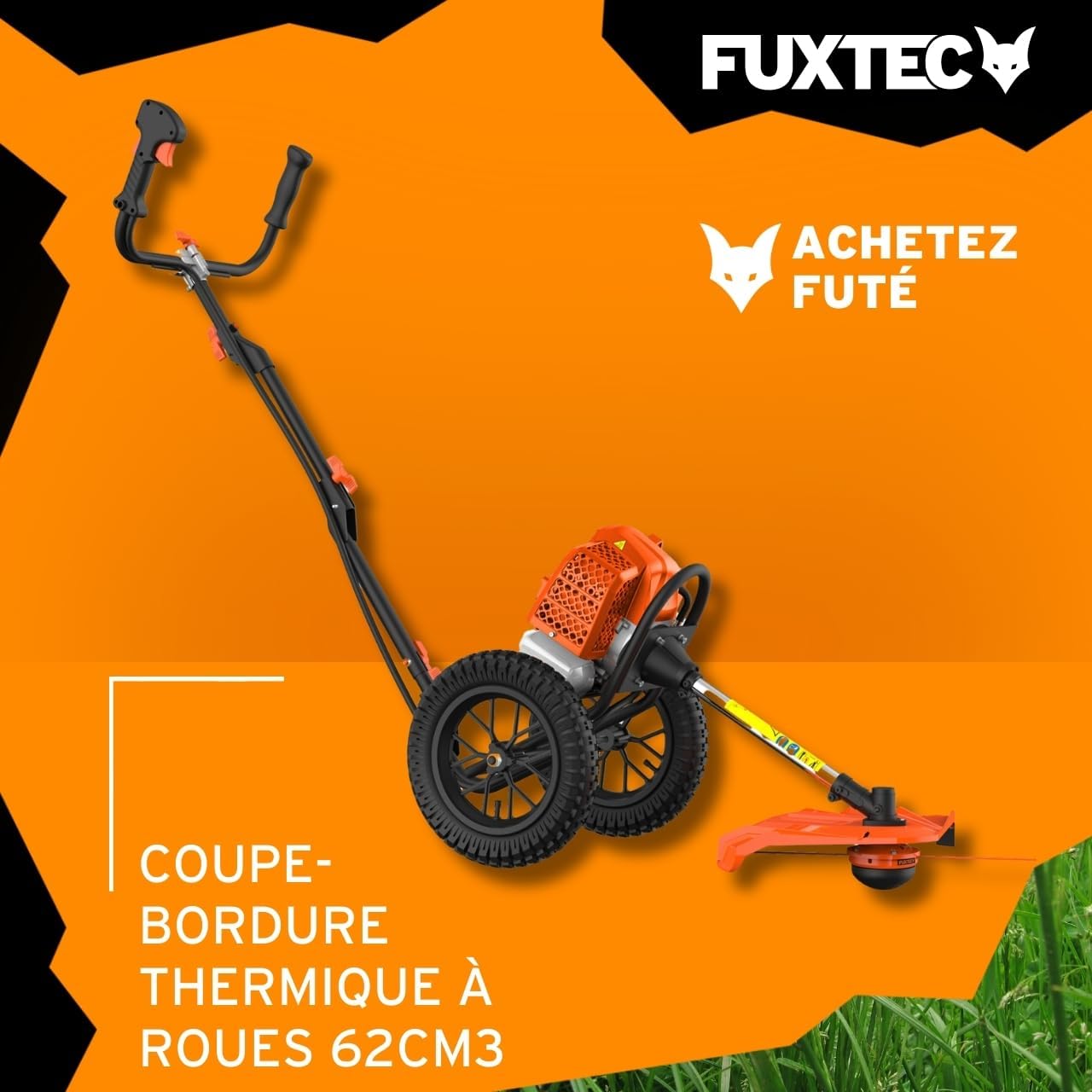 Fuxtec Débroussailleuse Thermique Coupe Bordure à Roues FX-FSR162 62cm3 Bobine de Fil, Ultra Maniable, Spécialement Conçue pour Les Grands Terrains et Protéger Votre Dos
