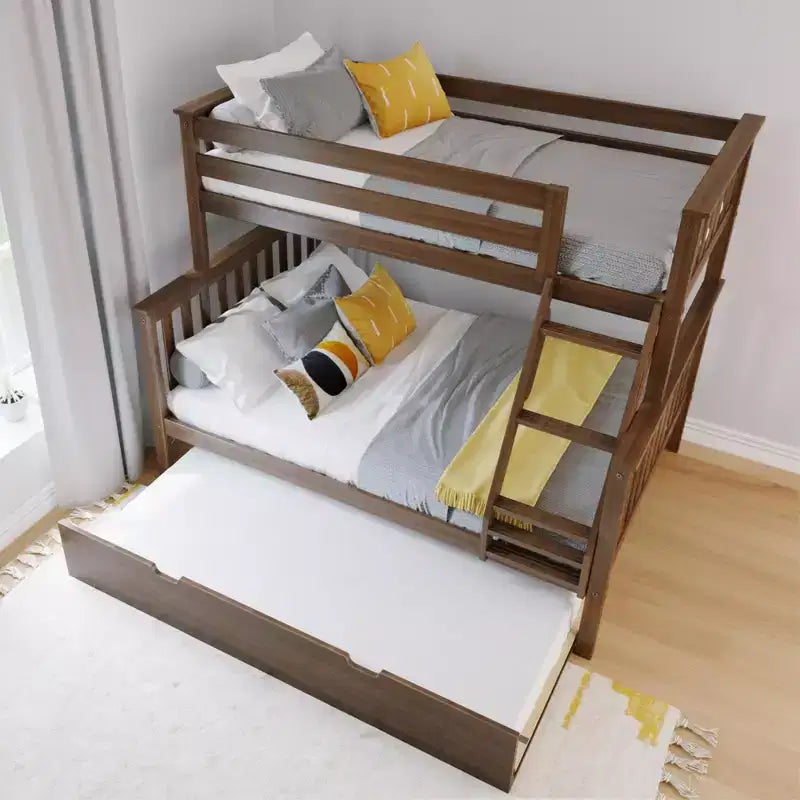 Max & Lily Solid Wood Bunk Bed, Twin over Full with Storage Trundle and Ladder for Kids