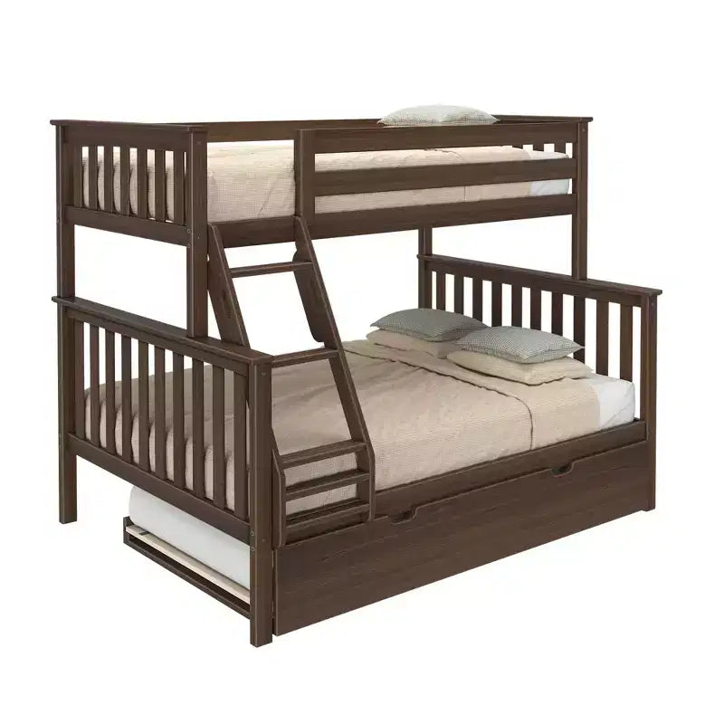 Max & Lily Solid Wood Bunk Bed, Twin over Full with Storage Trundle and Ladder for Kids