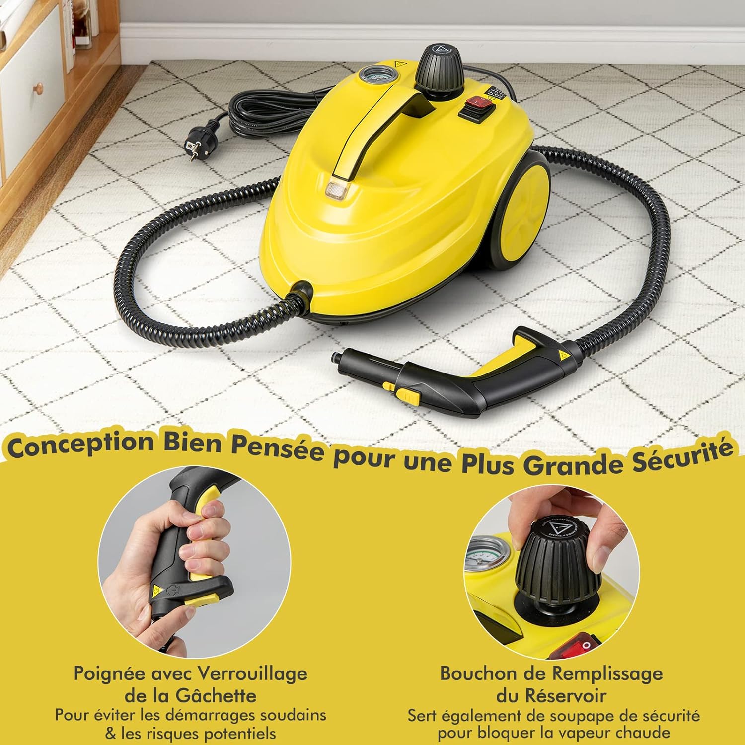 GOPLUS Nettoyeur Vapeur, 13 Accessoires, Pression 5 Bar Puissance 2000W avec Réservoir d'Eau 1,8L, Balai Vapeur pour Tapis, Fenêtre, Verre et Rideau