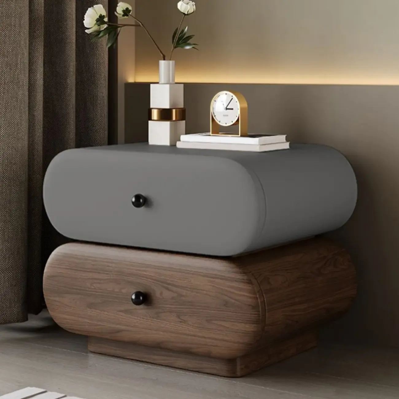 Modern Two-Tone Bedside Table with Storage Drawers