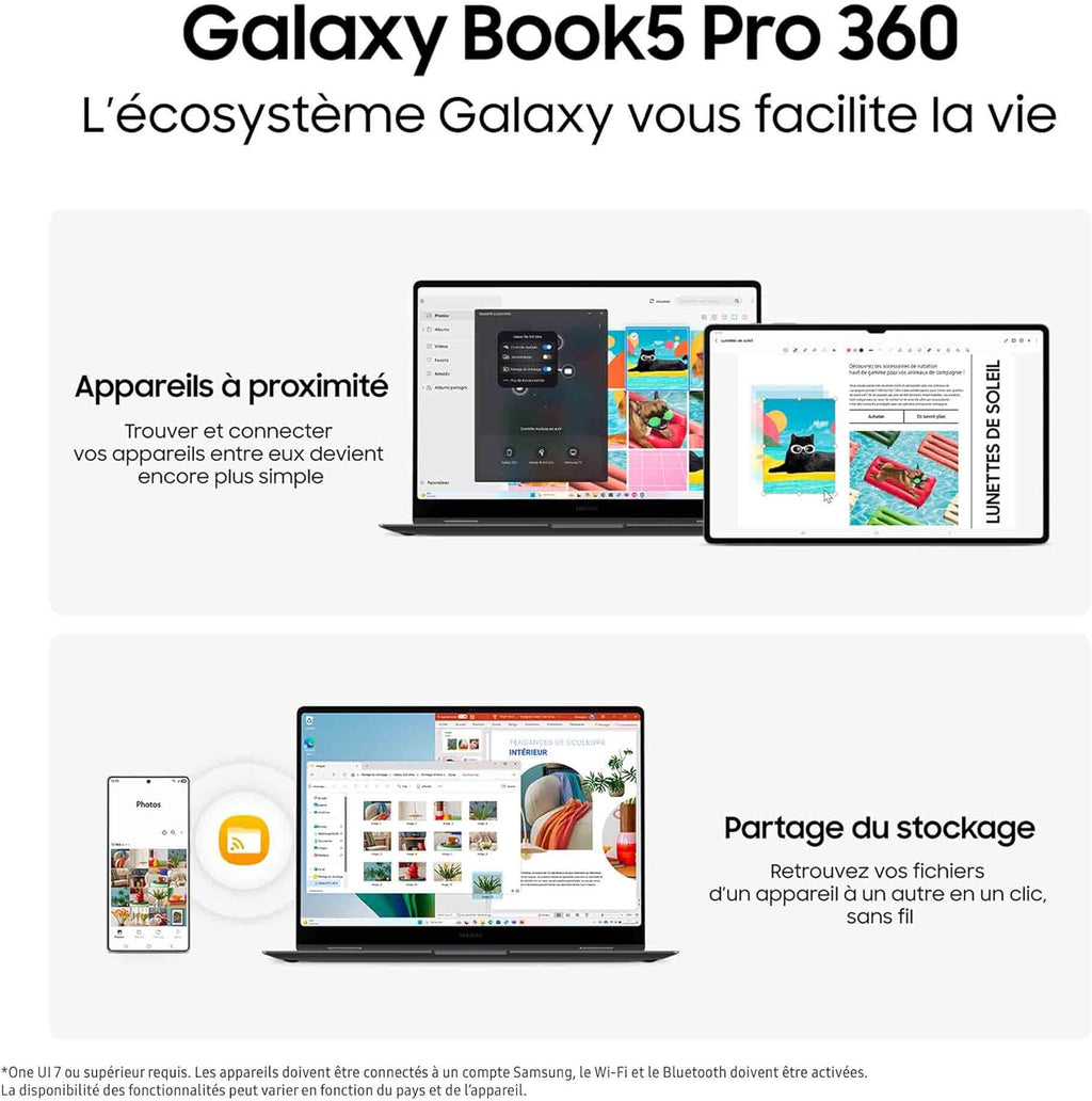 Samsung Galaxy Book5 Pro 360 16", Copilot+ PC, Ordinateur Portable avec IA, Processeur Intel Core Ultra 7, Mémoire 16 Go RAM, Stockage 512 Go, Clavier AZERTY Fr, Anthracite