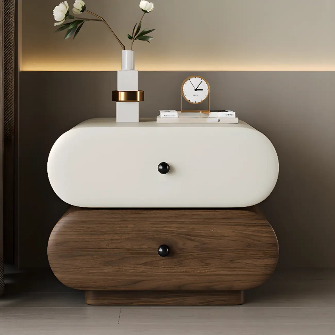 Modern Two-Tone Bedside Table with Storage Drawers