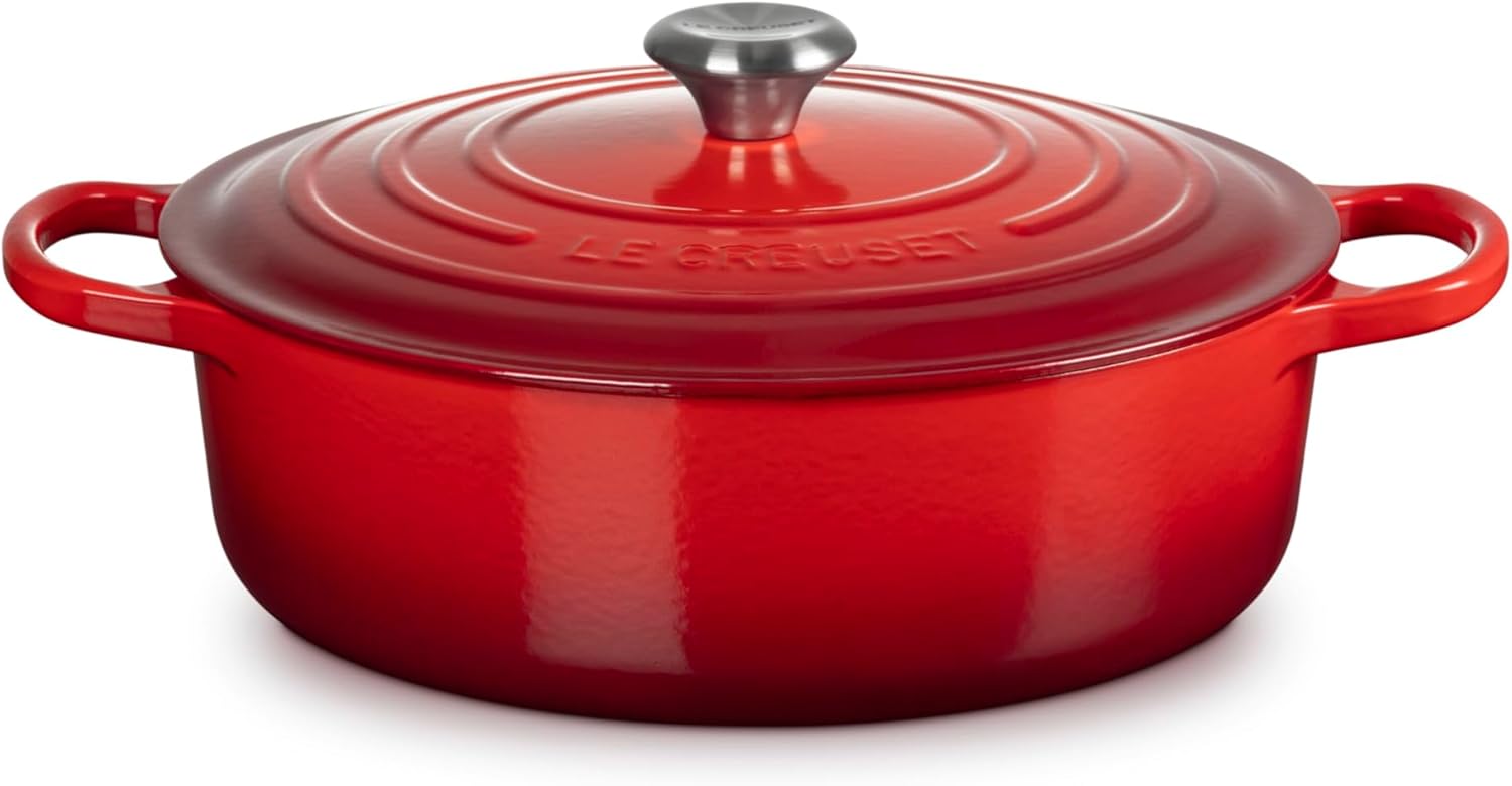 LE CREUSET Cocotte Ronde Basse en Fonte émaillée Signature, 30 cm, 6,2 L, Cerise, 21179300602430