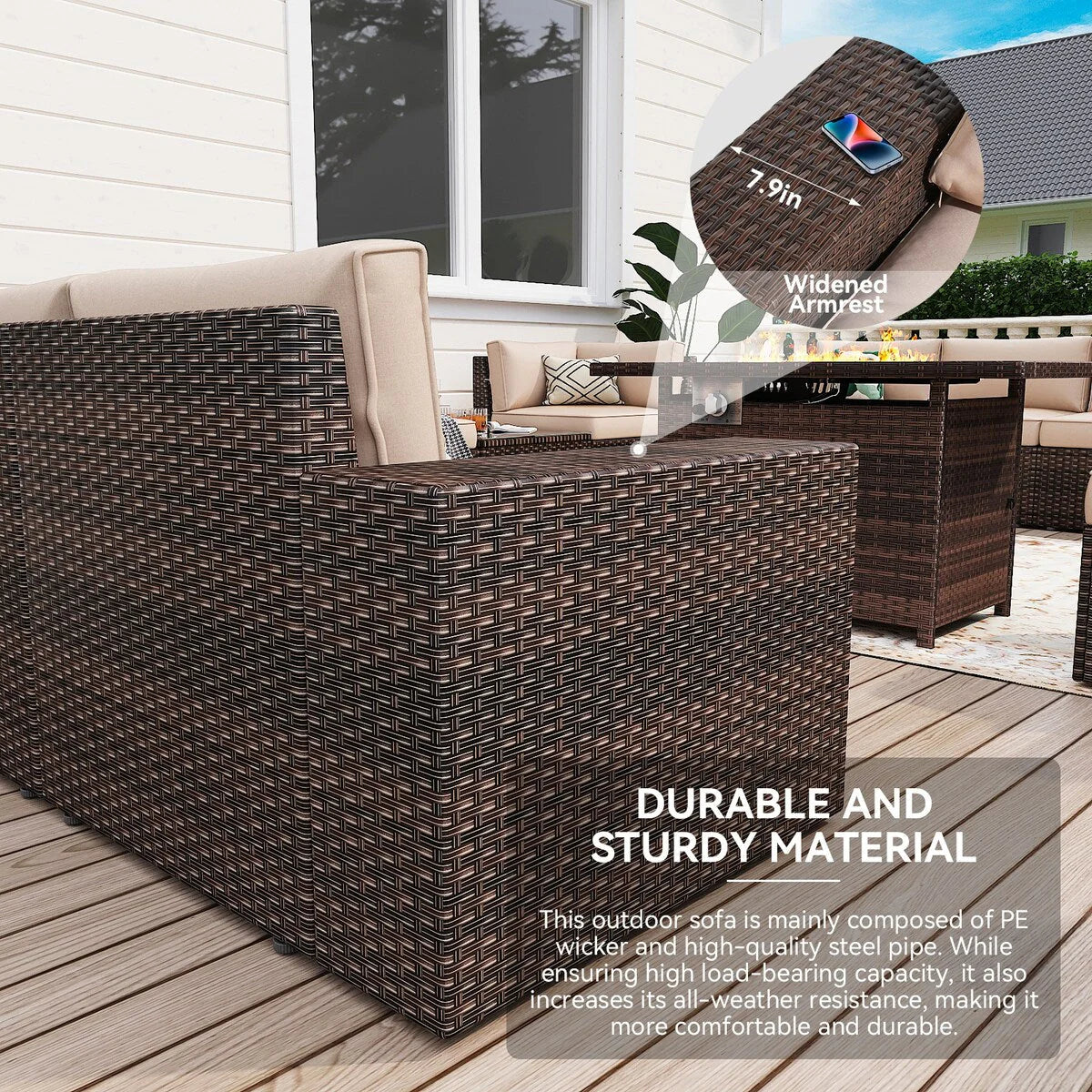 13 Pieces Patio Furniture Set with 44Fire Pit Table