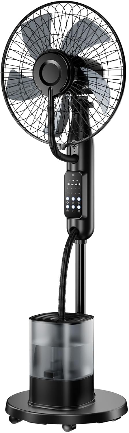 NebulaFlow Ventilateur Brumisateur sur pied 2026 – Réservoir 4L, 7,5h, minuterie, 5 vitesses & 3 modes. Oscillation + télécommande.