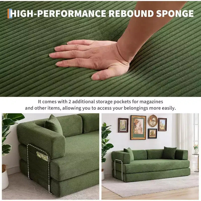 5-in-1 Convertible Sofa Bed, 78.8 Modular Corduroy Sleeper with Sturdy Frame, Multi-Functional Futon for Small Space, Living Room & Guest Room