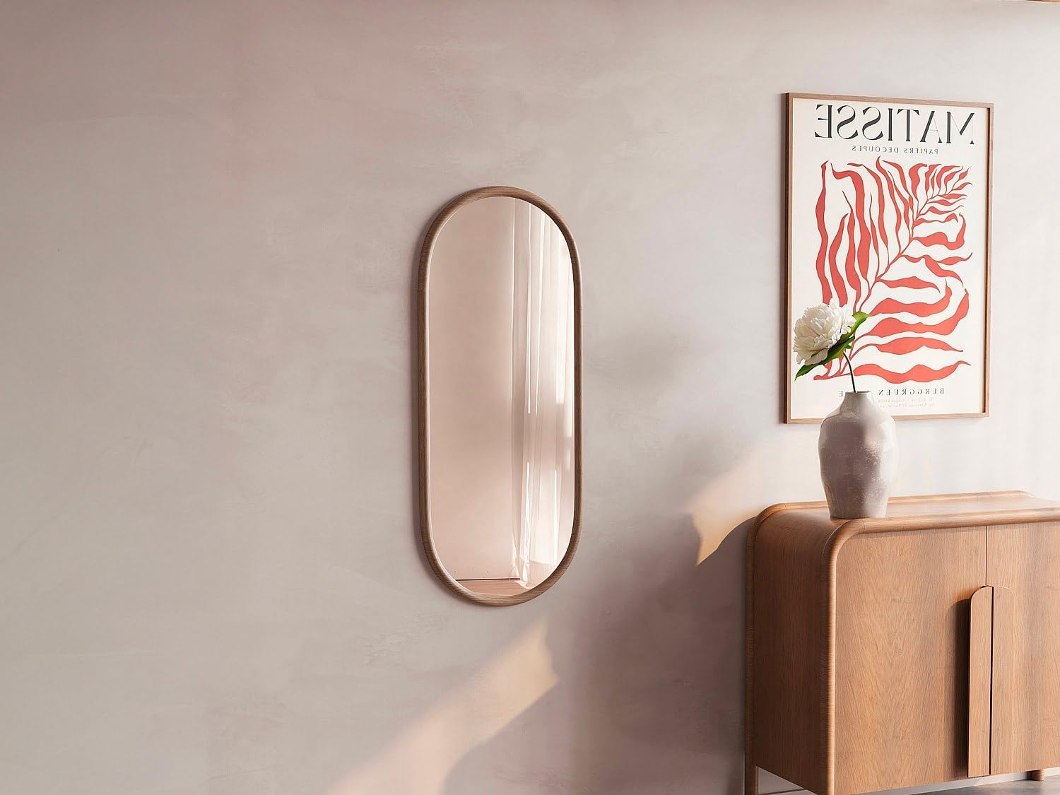 Vente-unique - Miroir Ovale en Bois d'hévéa - L. 50 x H. 120 cm - Naturel - SHAXI