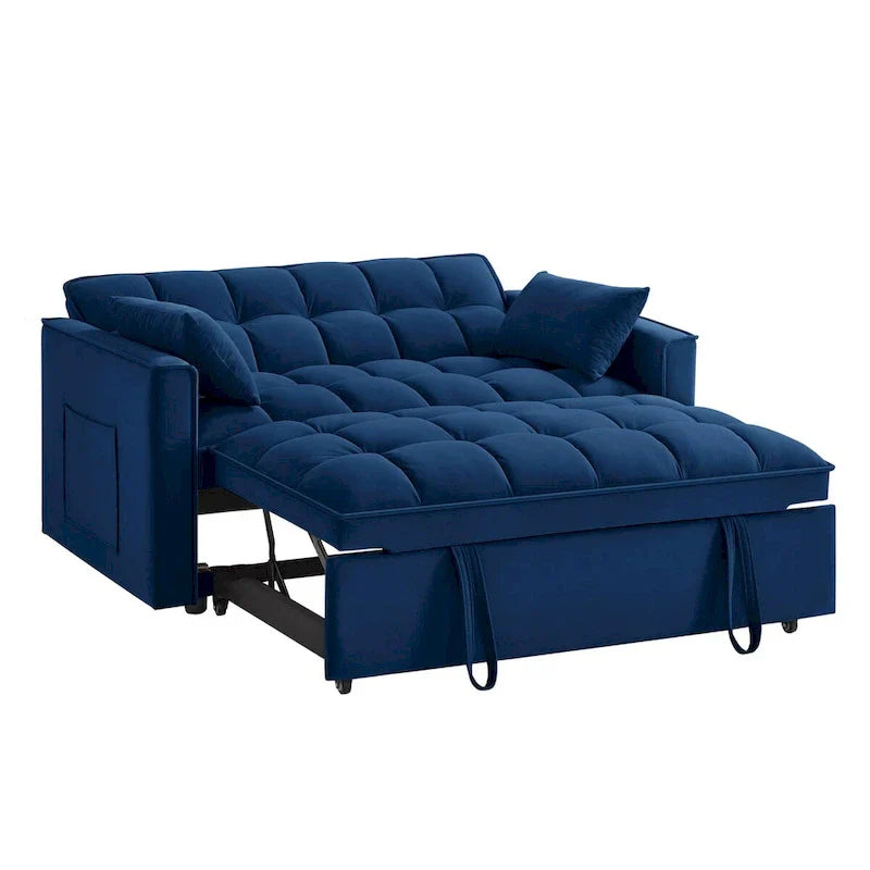4 in1 Loveseat Sofa Bed with Armrests & Storage Pockets, Multi-Function Tufted Pull-out Sofa Bed with Adjustable Backrest