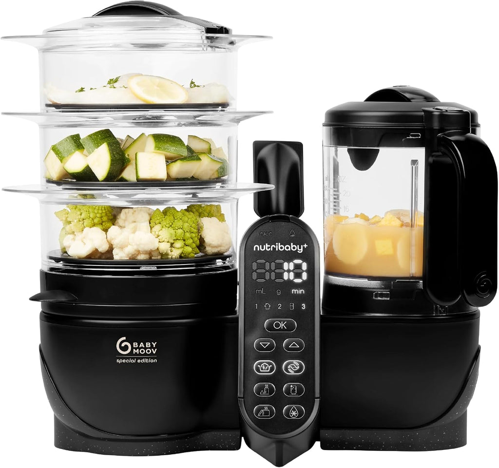 Babymoov Robot Cuiseur Bébé Nutribaby(+) XL - Grande Capacité 2,9L - Jusqu'à 14 Repas en 1 Cycle - 6 Fonctions en 1-2 Paniers Vapeur - Diversification Alimentaire - Mixeur Cuiseur Bébé, Noir