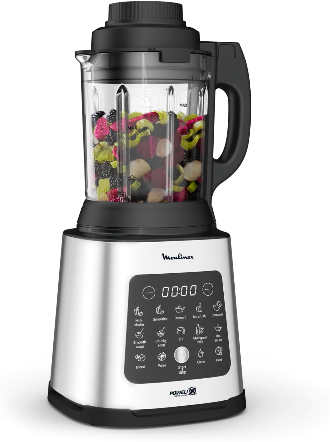 Moulinex Perfectmix Cook blender chauffant à haute vitesse, 10 programmes automatiques, 1400 W, YY5607FG, Noir et Transparent, Métal