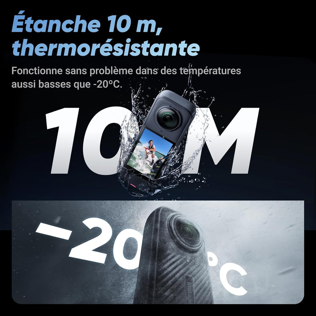 Insta360 X4 - Caméra d'action 360° 8K étanche, vidéo grand angle 4K, effet de perche à selfie invisible, protège-objectifs amovibles, 135 min d'autonomie, édition IA, stabilisation, pour sport, voyage