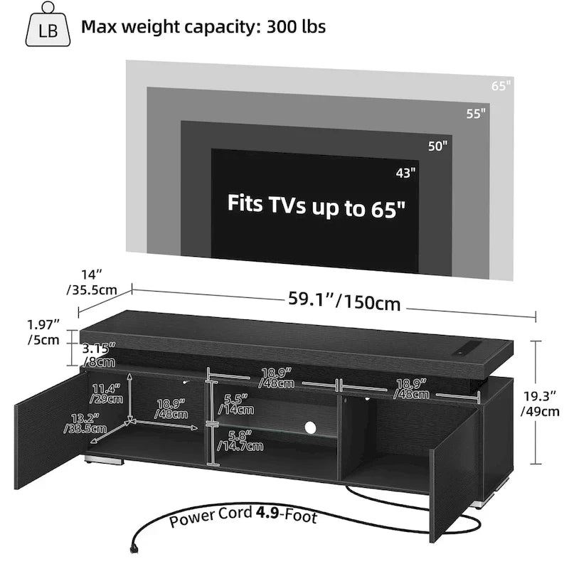Moasis Modern TV Stand for TV 43-65 Entertainment Center Media Console with LED Lights